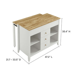 Modway Furniture Farmstead Kitchen Island - Versatile Oak White Storage with Pull-Out Table & Rustic Charm Design EEI-6728-OAK-WHI