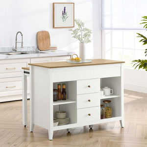 Modway Furniture Farmstead Kitchen Island - Versatile Oak White Storage with Pull-Out Table & Rustic Charm Design EEI-6728-OAK-WHI