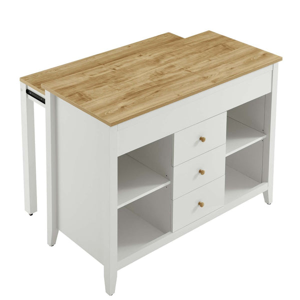Modway Furniture Farmstead Kitchen Island - Versatile Oak White Storage with Pull-Out Table & Rustic Charm Design EEI-6728-OAK-WHI