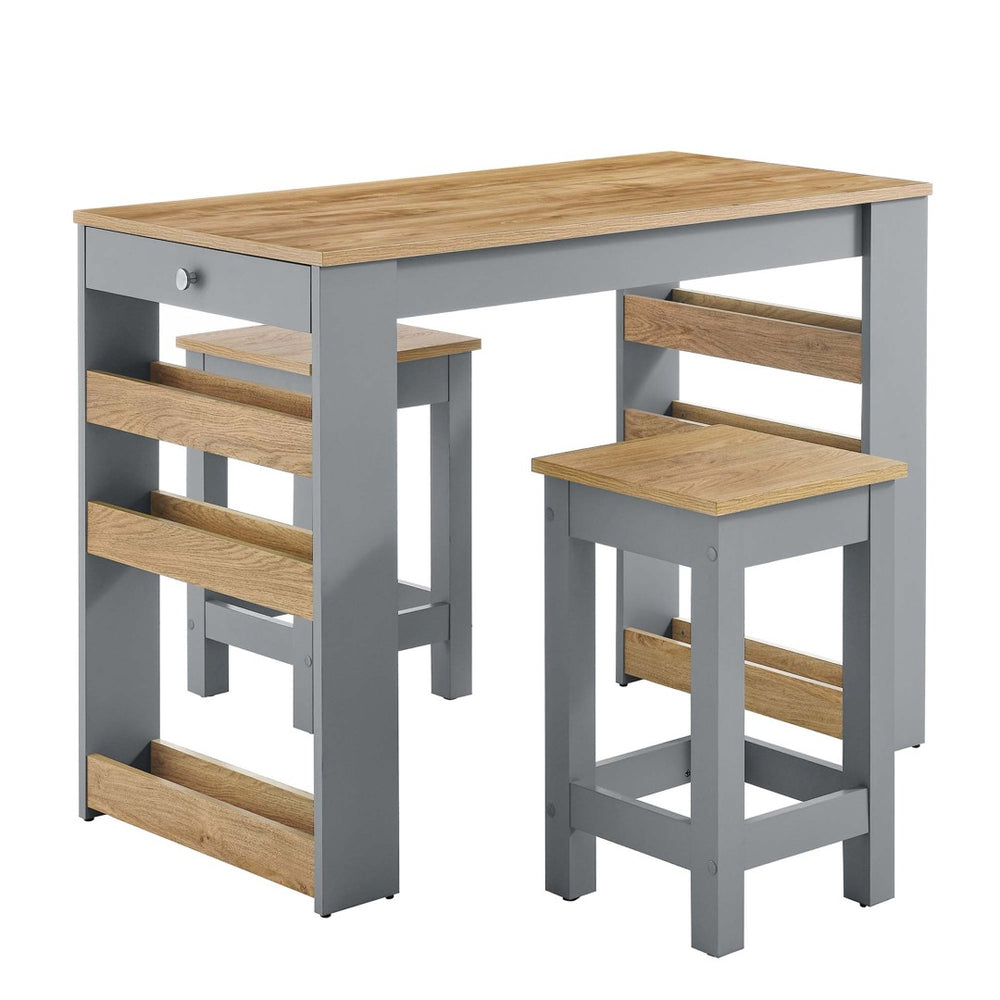 Modway Furniture Galley 3-Piece Kitchen Island and Stool Set - Stylish Oak Gray Design for Compact Spaces & Storage EEI-6730-OAK-GRY