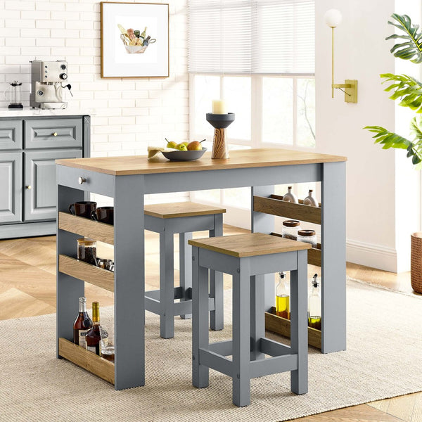 Modway Furniture Galley 3-Piece Kitchen Island and Stool Set - Stylish Oak Gray Design for Compact Spaces & Storage EEI-6730-OAK-GRY