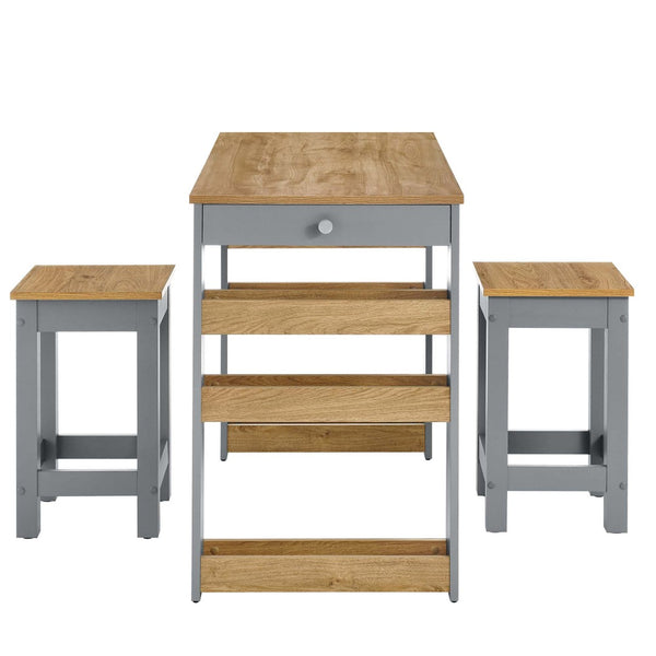 Modway Furniture Galley 3-Piece Kitchen Island and Stool Set - Stylish Oak Gray Design for Compact Spaces & Storage EEI-6730-OAK-GRY