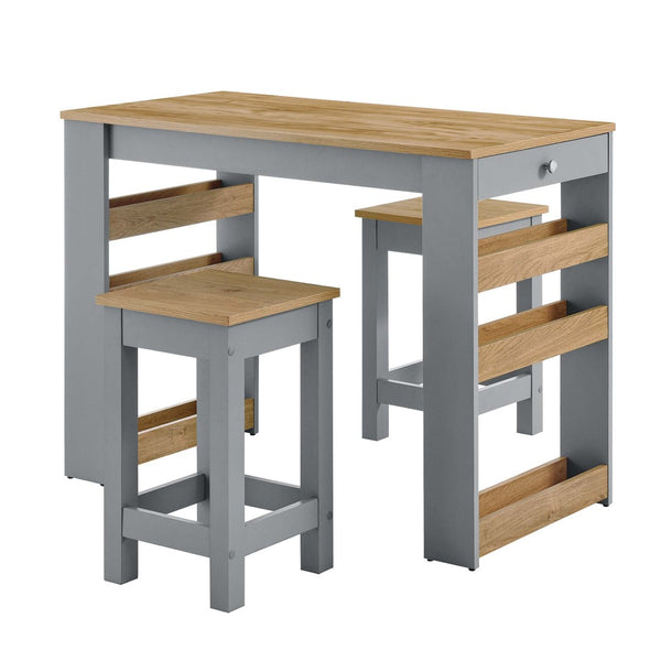 Modway Furniture Galley 3-Piece Kitchen Island and Stool Set - Stylish Oak Gray Design for Compact Spaces & Storage EEI-6730-OAK-GRY