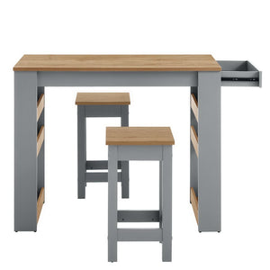 Modway Furniture Galley 3-Piece Kitchen Island and Stool Set - Stylish Oak Gray Design for Compact Spaces & Storage EEI-6730-OAK-GRY