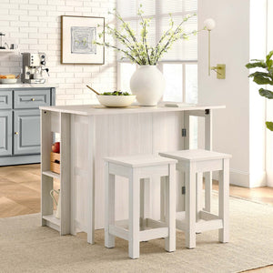 Modway Furniture Meadowbrook 3-Piece Kitchen Island Set with Drop-Leaf Top & Stools for Small Space Dining & Storage EEI-6731-WMA