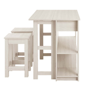 Modway Furniture Meadowbrook 3-Piece Kitchen Island Set with Drop-Leaf Top & Stools for Small Space Dining & Storage EEI-6731-WMA