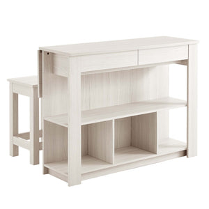 Modway Furniture Meadowbrook 3-Piece Kitchen Island Set with Drop-Leaf Top & Stools for Small Space Dining & Storage EEI-6731-WMA