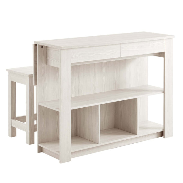 Modway Furniture Meadowbrook 3-Piece Kitchen Island Set with Drop-Leaf Top & Stools for Small Space Dining & Storage EEI-6731-WMA