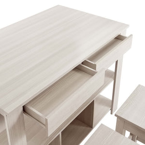 Modway Furniture Meadowbrook 3-Piece Kitchen Island Set with Drop-Leaf Top & Stools for Small Space Dining & Storage EEI-6731-WMA