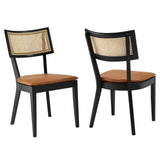 Modway Furniture Caledonia Vegan Leather Upholstered Wood Dining Chairs - Set of 2 EEI-6732-BLK-TAN