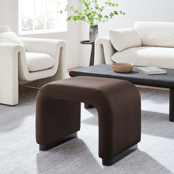 Modway Furniture Koda Performance Velvet Waterfall Stool - Elegant Accent Seating with Sturdy Metal Base Design Black Chocolate Brown EEI-6733-BLK-CHB