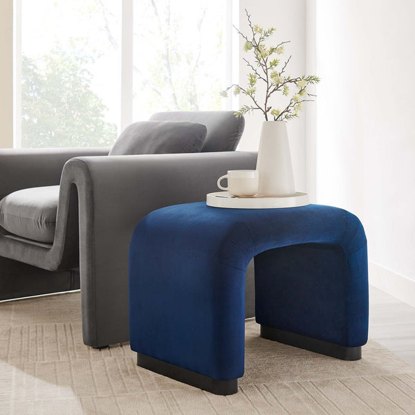 Modway Furniture Koda Performance Velvet Waterfall Stool - Elegant Accent Seating with Sturdy Metal Base Design Black Midnight Blue EEI-6733-BLK-MID