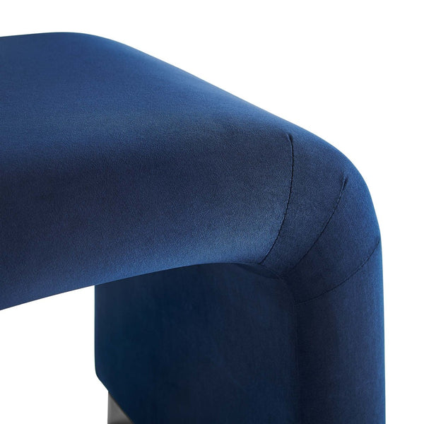 Modway Furniture Koda Performance Velvet Waterfall Stool - Elegant Accent Seating with Sturdy Metal Base Design Black Midnight Blue EEI-6733-BLK-MID