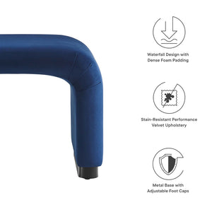 Modway Furniture Koda Performance Velvet Waterfall Stool - Elegant Accent Seating with Sturdy Metal Base Design Black Midnight Blue EEI-6733-BLK-MID