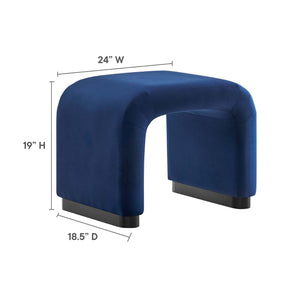 Modway Furniture Koda Performance Velvet Waterfall Stool - Elegant Accent Seating with Sturdy Metal Base Design Black Midnight Blue EEI-6733-BLK-MID