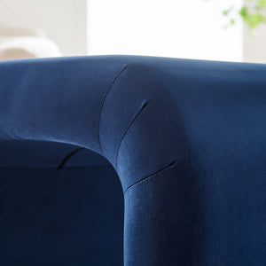 Modway Furniture Koda Performance Velvet Waterfall Stool - Elegant Accent Seating with Sturdy Metal Base Design Black Midnight Blue EEI-6733-BLK-MID