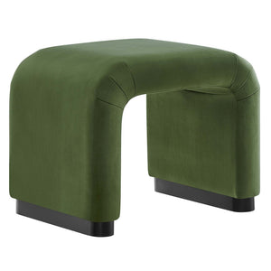 Modway Furniture Koda Performance Velvet Waterfall Stool - Elegant Accent Seating with Sturdy Metal Base Design Black Moss Green EEI-6733-BLK-MOS