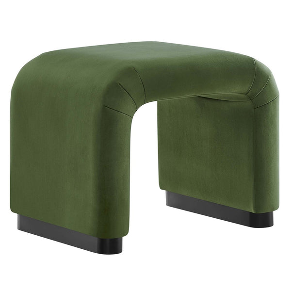 Modway Furniture Koda Performance Velvet Waterfall Stool - Elegant Accent Seating with Sturdy Metal Base Design Black Moss Green EEI-6733-BLK-MOS