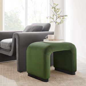 Modway Furniture Koda Performance Velvet Waterfall Stool - Elegant Accent Seating with Sturdy Metal Base Design Black Moss Green EEI-6733-BLK-MOS