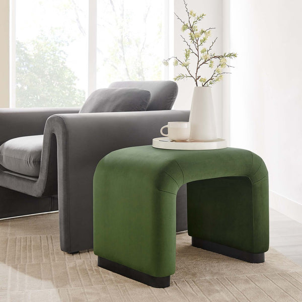 Modway Furniture Koda Performance Velvet Waterfall Stool - Elegant Accent Seating with Sturdy Metal Base Design Black Moss Green EEI-6733-BLK-MOS