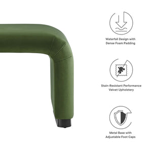 Modway Furniture Koda Performance Velvet Waterfall Stool - Elegant Accent Seating with Sturdy Metal Base Design Black Moss Green EEI-6733-BLK-MOS