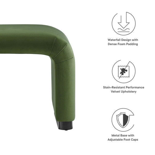 Modway Furniture Koda Performance Velvet Waterfall Stool - Elegant Accent Seating with Sturdy Metal Base Design Black Moss Green EEI-6733-BLK-MOS