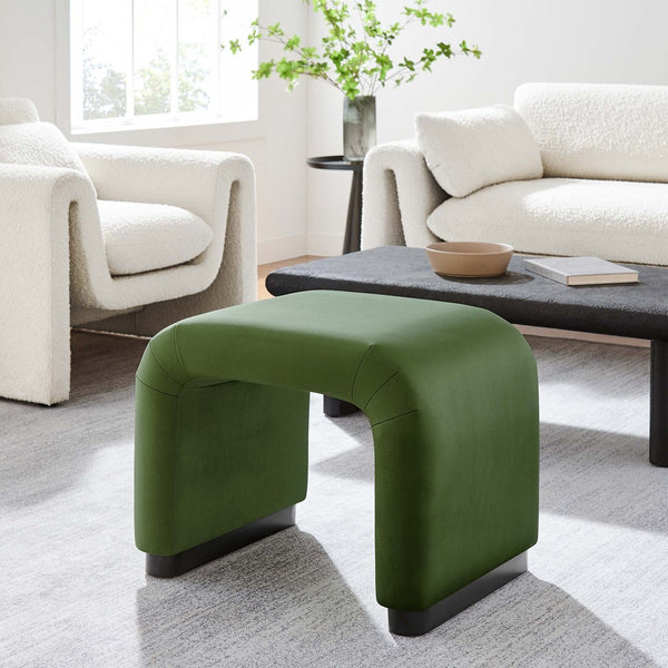 Modway Furniture Koda Performance Velvet Waterfall Stool - Elegant Accent Seating with Sturdy Metal Base Design Black Moss Green EEI-6733-BLK-MOS