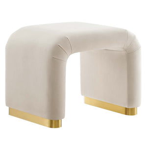 Modway Furniture Koda Performance Velvet Waterfall Stool - Elegant Accent Seating with Sturdy Metal Base Design Brass Almond EEI-6733-BRA-ALM