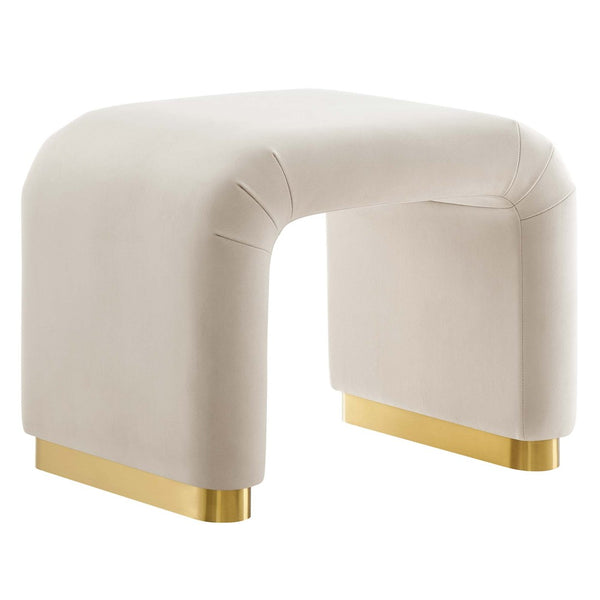 Modway Furniture Koda Performance Velvet Waterfall Stool - Elegant Accent Seating with Sturdy Metal Base Design Brass Almond EEI-6733-BRA-ALM
