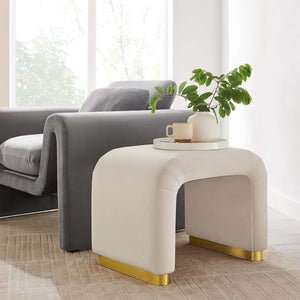 Modway Furniture Koda Performance Velvet Waterfall Stool - Elegant Accent Seating with Sturdy Metal Base Design Brass Almond EEI-6733-BRA-ALM