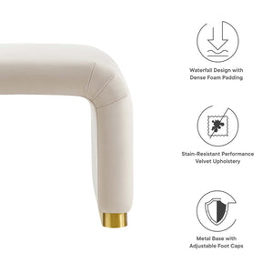 Modway Furniture Koda Performance Velvet Waterfall Stool - Elegant Accent Seating with Sturdy Metal Base Design Brass Almond EEI-6733-BRA-ALM