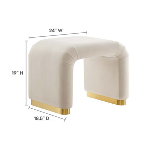 Modway Furniture Koda Performance Velvet Waterfall Stool - Elegant Accent Seating with Sturdy Metal Base Design Brass Almond EEI-6733-BRA-ALM