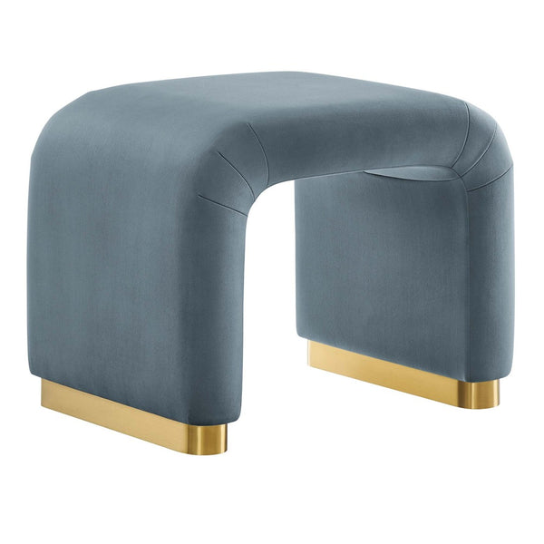 Modway Furniture Koda Performance Velvet Waterfall Stool - Elegant Accent Seating with Sturdy Metal Base Design Brass Cadet Blue EEI-6733-BRA-CAB