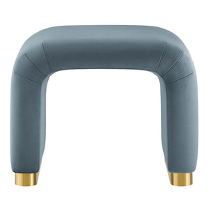 Modway Furniture Koda Performance Velvet Waterfall Stool - Elegant Accent Seating with Sturdy Metal Base Design Brass Cadet Blue EEI-6733-BRA-CAB