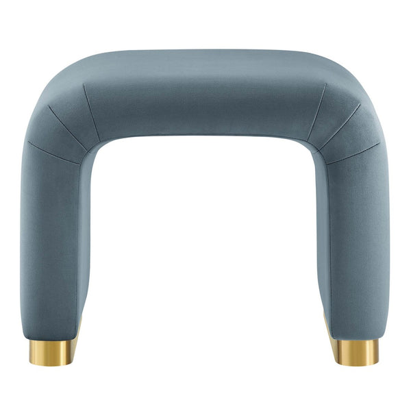 Modway Furniture Koda Performance Velvet Waterfall Stool - Elegant Accent Seating with Sturdy Metal Base Design Brass Cadet Blue EEI-6733-BRA-CAB