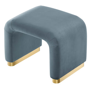 Modway Furniture Koda Performance Velvet Waterfall Stool - Elegant Accent Seating with Sturdy Metal Base Design Brass Cadet Blue EEI-6733-BRA-CAB