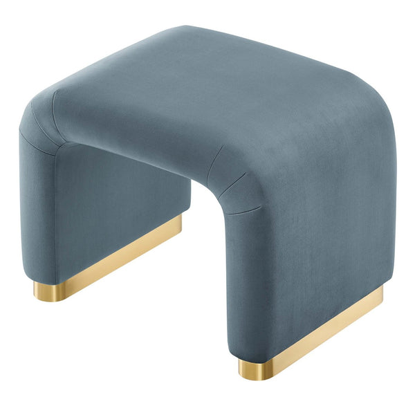 Modway Furniture Koda Performance Velvet Waterfall Stool - Elegant Accent Seating with Sturdy Metal Base Design Brass Cadet Blue EEI-6733-BRA-CAB