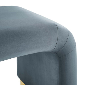 Modway Furniture Koda Performance Velvet Waterfall Stool - Elegant Accent Seating with Sturdy Metal Base Design Brass Cadet Blue EEI-6733-BRA-CAB