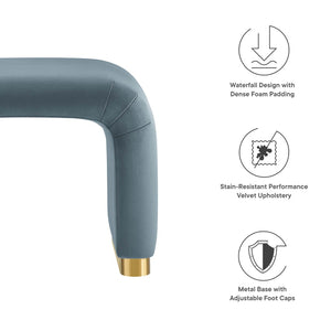 Modway Furniture Koda Performance Velvet Waterfall Stool - Elegant Accent Seating with Sturdy Metal Base Design Brass Cadet Blue EEI-6733-BRA-CAB