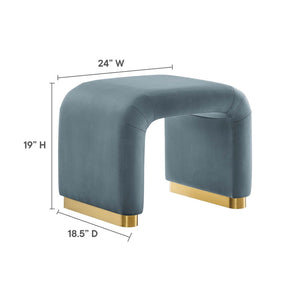 Modway Furniture Koda Performance Velvet Waterfall Stool - Elegant Accent Seating with Sturdy Metal Base Design Brass Cadet Blue EEI-6733-BRA-CAB