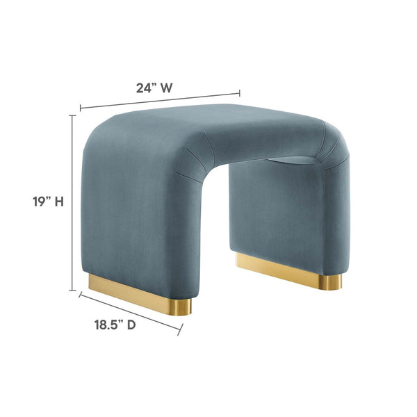 Modway Furniture Koda Performance Velvet Waterfall Stool - Elegant Accent Seating with Sturdy Metal Base Design Brass Cadet Blue EEI-6733-BRA-CAB