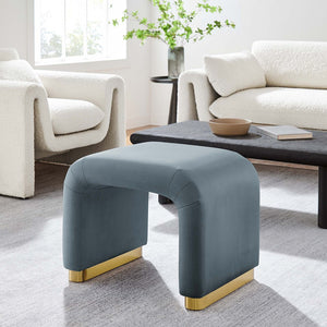 Modway Furniture Koda Performance Velvet Waterfall Stool - Elegant Accent Seating with Sturdy Metal Base Design Brass Cadet Blue EEI-6733-BRA-CAB