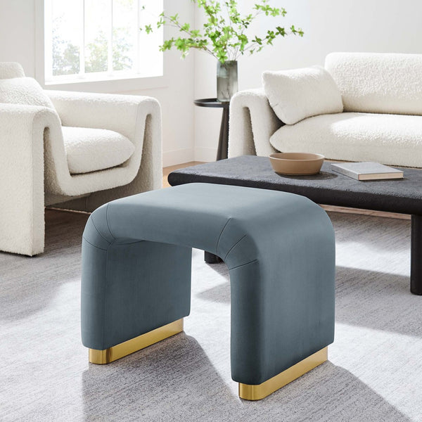 Modway Furniture Koda Performance Velvet Waterfall Stool - Elegant Accent Seating with Sturdy Metal Base Design Brass Cadet Blue EEI-6733-BRA-CAB