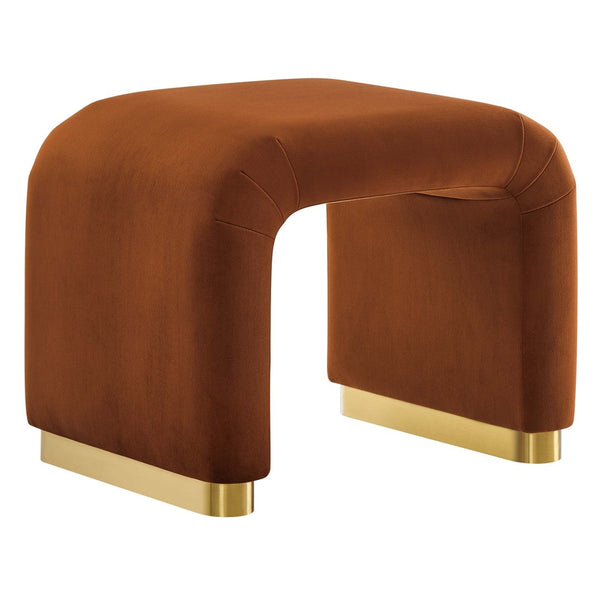 Modway Furniture Koda Performance Velvet Waterfall Stool - Elegant Accent Seating with Sturdy Metal Base Design Brass Rust EEI-6733-BRA-RUS