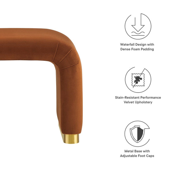 Modway Furniture Koda Performance Velvet Waterfall Stool - Elegant Accent Seating with Sturdy Metal Base Design Brass Rust EEI-6733-BRA-RUS