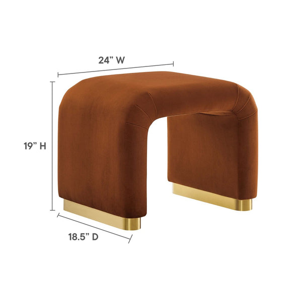 Modway Furniture Koda Performance Velvet Waterfall Stool - Elegant Accent Seating with Sturdy Metal Base Design Brass Rust EEI-6733-BRA-RUS