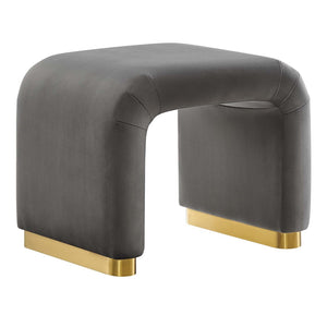 Modway Furniture Koda Performance Velvet Waterfall Stool - Elegant Accent Seating with Sturdy Metal Base Design Brass Storm Gray EEI-6733-BRA-STG