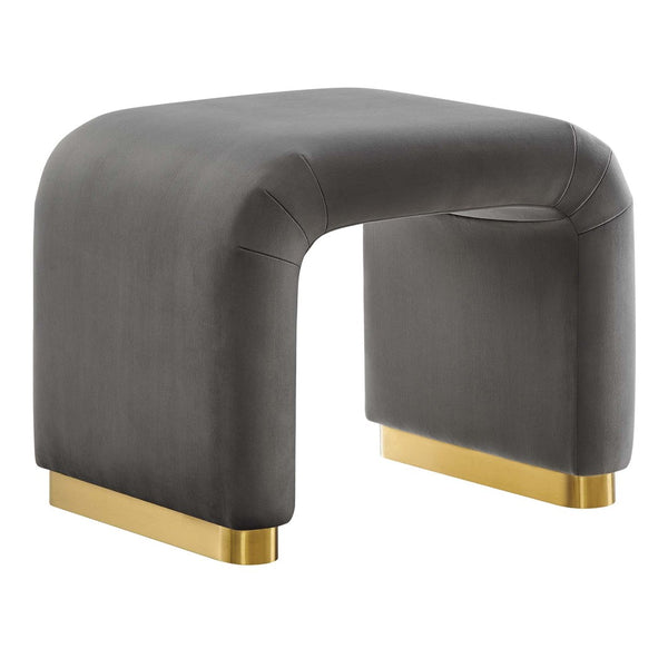 Modway Furniture Koda Performance Velvet Waterfall Stool - Elegant Accent Seating with Sturdy Metal Base Design Brass Storm Gray EEI-6733-BRA-STG