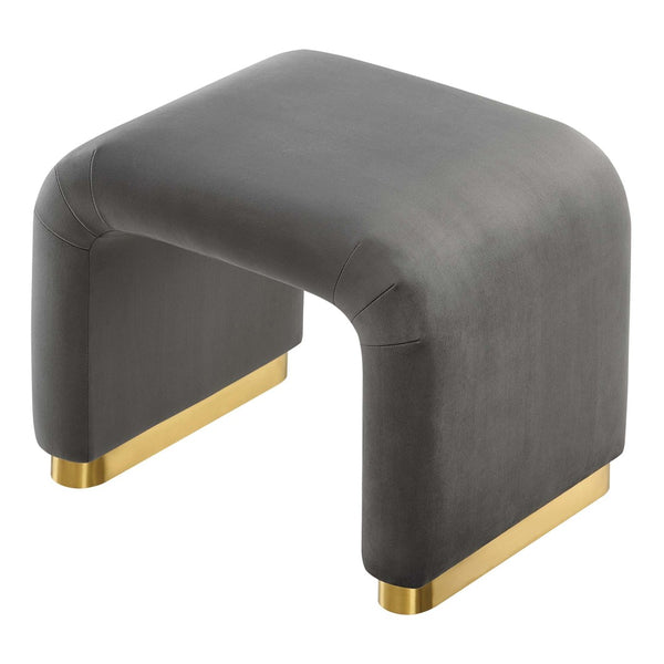 Modway Furniture Koda Performance Velvet Waterfall Stool - Elegant Accent Seating with Sturdy Metal Base Design Brass Storm Gray EEI-6733-BRA-STG