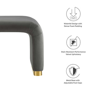 Modway Furniture Koda Performance Velvet Waterfall Stool - Elegant Accent Seating with Sturdy Metal Base Design Brass Storm Gray EEI-6733-BRA-STG